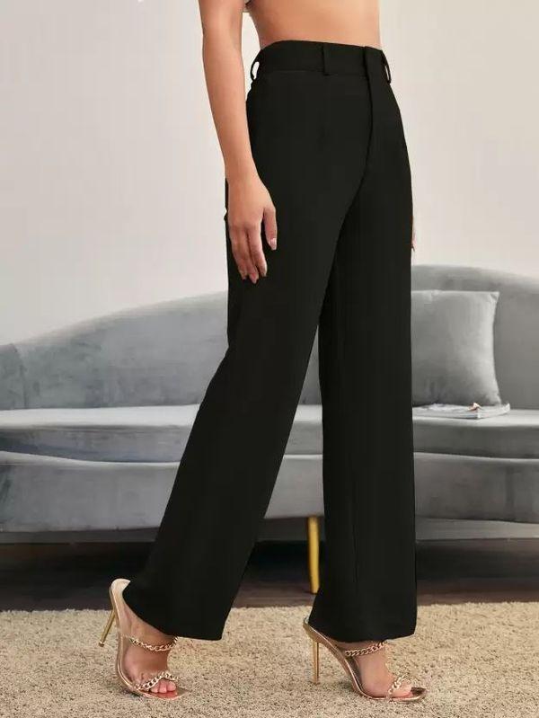 Elegant Black Lycra Solid Trousers For Women