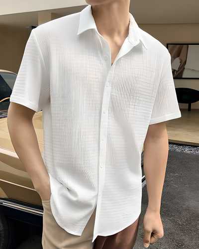 Men's Polycotton (Popcorn Fabric ) Solid Half Sleeves Casual Shirt